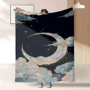 Dreamy Star Moon Cloud Blanket, Soft Flannel Throw, Dorm Room TV Cover, Cozy Leg Blanket, Perfect for Watching Shows