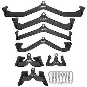 VEVOR LAT Pulldown Attachments, Cable Machine Rowing T-bar V-bar 7 Set, Tricep Pull Down Bar, Back Strength Training Rubber Coated Handle Grip, Bicep Curl Tricep Lat Pulldown Bar for Home Gym Fitness