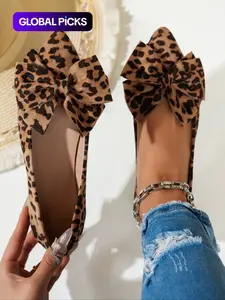 Women's Fashion Leopard Print Bowknot Design Casual Trendy Flat Shoes, Casual Comfortable Slip on Shoes for Daily Wear, Female All-match Pointed Toe Shoes for Daily Wear, Girl, Bowknot Design Flats