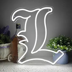 Death Note L Neon Sign, Anime L Symbol LED Neon Light with Dimmer Switch, USB Powered Acrylic Neon Wall Decor for Bedroom, Gaming Room, Anime Fans Gift (12.8 x 14.2 inch)
