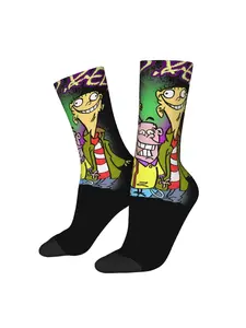 1 Pair Hip Hop Retro Fashion Ed Edd Eddy Men‘s compression Socks Harajuku Pattern Printed Funny Novelty Sock