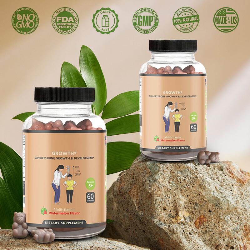 3 PCS Growth Gummies (Watermelon) Natural Growth & Development Supplement for Kids & Teens - Vitamin D, K, Calcium & Ashwaganda, Bone Strength - Kids Vitamins, Ages 5+ --