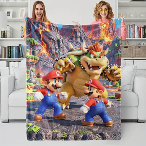 1pc Super Mario Vs Bowser Themed Flannel Blanket, Soft Fluffy Warm Festive Holiday Gift For Gamers