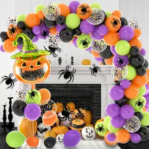 136 Pcs Halloween Balloon Garland, Arch Kit with Pumpkin & Spider Balloons for Spooky Party Decor