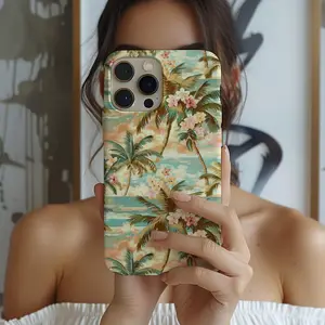 Retro Palm Tree Floral Phone Case, Tropical Flower Protective Cover with Coastal Summer Aesthetic Style for Smartphones