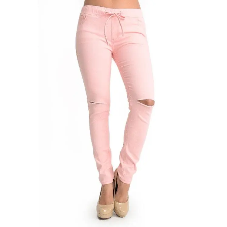Women's Solid Ripped Skinny Jogger Pants