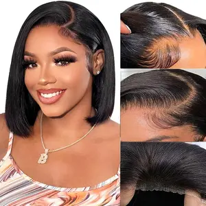 Wear and Go Glueless Bob Wig Human Hair Pre Plucked Pre Cut 4X4 Lace Closure Bob Wigs for Black Women Human Hair Glueless Straight Bob Lace Front Wigs for Beginner Short Bob Wig Human Hair (10 Inch) YFOXI