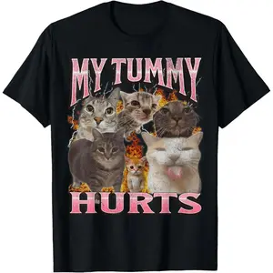 Casual Cotton TShirt Featuring Humorous Cat Meme and Bootleg Graphic for Men Streetwear