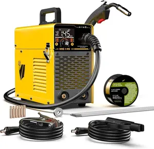 145A MIG Welder, 110V Flux Core MIG Welder/Lift TIG/Stick 3 In 1 Multiprocess Welding Machine With Synergy LCD Digital Display, Portable Inverter Welder Equipment Kit