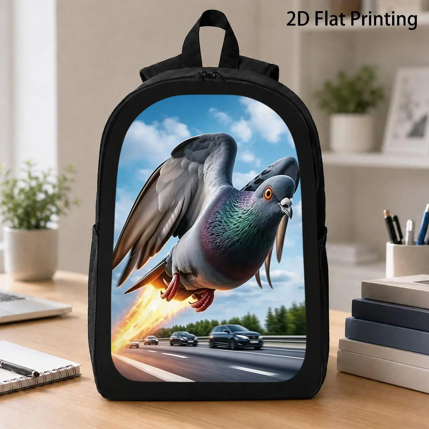 Pigeon Walk's 1pc 2DFLAT Backpack, Made from Sturdy Material, Is Suitable for School and Casual Outings. It Can Be Hand-washed or Dry-cleaned. An Excellent Accessory for College Students, Featuring an Interesting Design and High-quality Construction