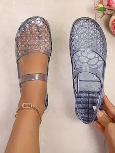 Fashion Transparent Women's Jelly Sandals, Breathable Hollow Out Design, Soft Sole Comfortable, Multiple Colors, Summer Casual Shoes, Breathable Flat Shoes