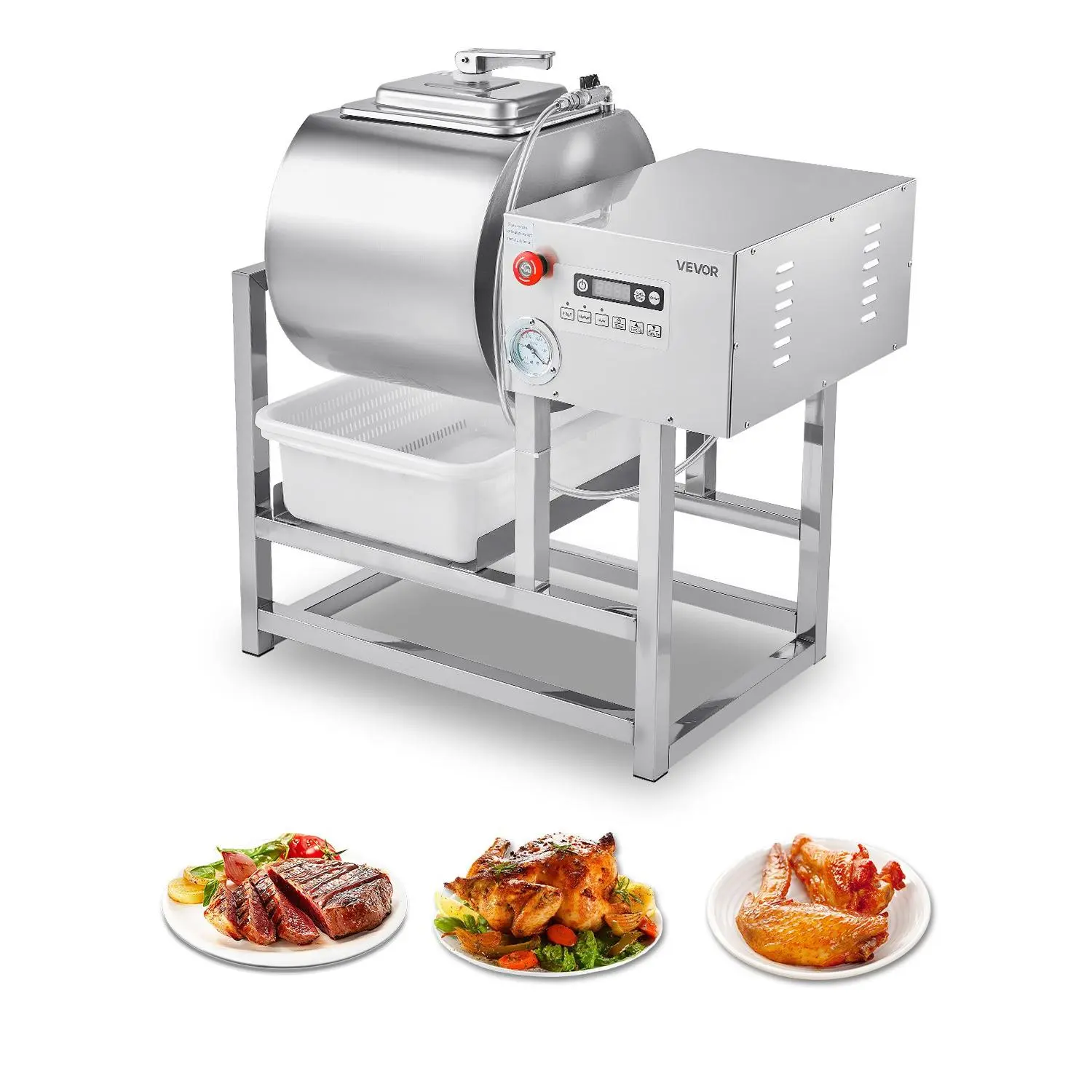 VEVOR 40L Commercial Stainless Steel Vacuum Meat Tumbler Marinator Curing Machine, 240W Copper Motor, AC120V 60Hz, Bidirectional Spin, 3-Speed, Efficient Sealing, Pressure Relief Switch, 29.13x16.14x32.87in, 25.7 kg Tool for Vacuum Marinate Pork Prep