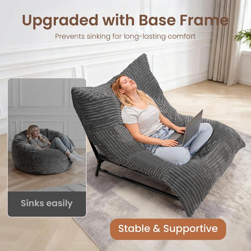【versatile】Oversized Bean bag chair lazy sofa with base, 4 in 1 Convertible Bean Bag Couch with Base, Comfy Boneless Couch, soft and Comfortable Recliner Sofa Bed with Removable Upholstery for Living Room, or Bedroom