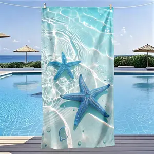 Clear Sea Blue Starfish 3D Theme Beach Towel, Quick Dry Ultra Soft Polyester Fiber, Multi-Purpose Yoga Travel Swimming Camping, Large Size Washable Gift