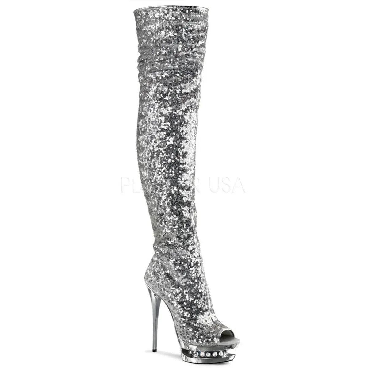 Women's Stiletto Platform Boot - 6 in Heel, Silver Sequins, BLONDIE-R-3011 Footwear