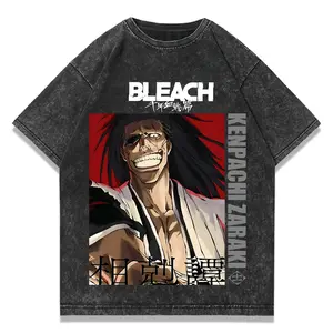 valentine shirts Anime Tshirts Men Women Bleach Zaraki Kenpachi Printed Acid T-Shirt Cotton Graphic Punk Harajuku Tees Men's Clothing