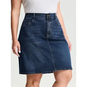 BLOOMCHIC Women's Plus Size Bootcut Seamed Denim Skirt - Stretchy Spandex-Cotton Blend Fabric, Loose-Flattering Fit, M-6X Clothes with Pocket Womenswear Bottom 2026 Summer Vibes