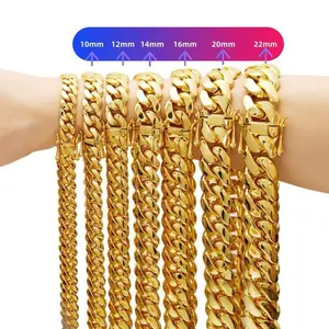 18K Gold Vacuum Plated Stainless Steel Chain & Copper Deployment Clasp Miami Cuban Link Chain Italy Mexico & Micro Inspired Unisex Hip Hop 10-22mm Necklace&Bracelet for Men & Women Jewelry,Daily Wear,Casual Fashion,Gift,Chicano Style,Weight
