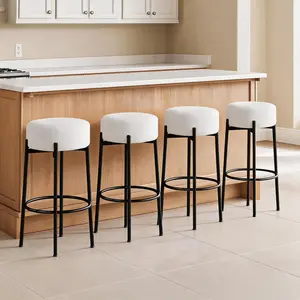 Round Barstools 24" Set of 2/4/6, Modern Counter Height Bar Stools with Sherpa Soft Seat for Kitchen Island, Bar, Dining Room,Backless Metal Legs