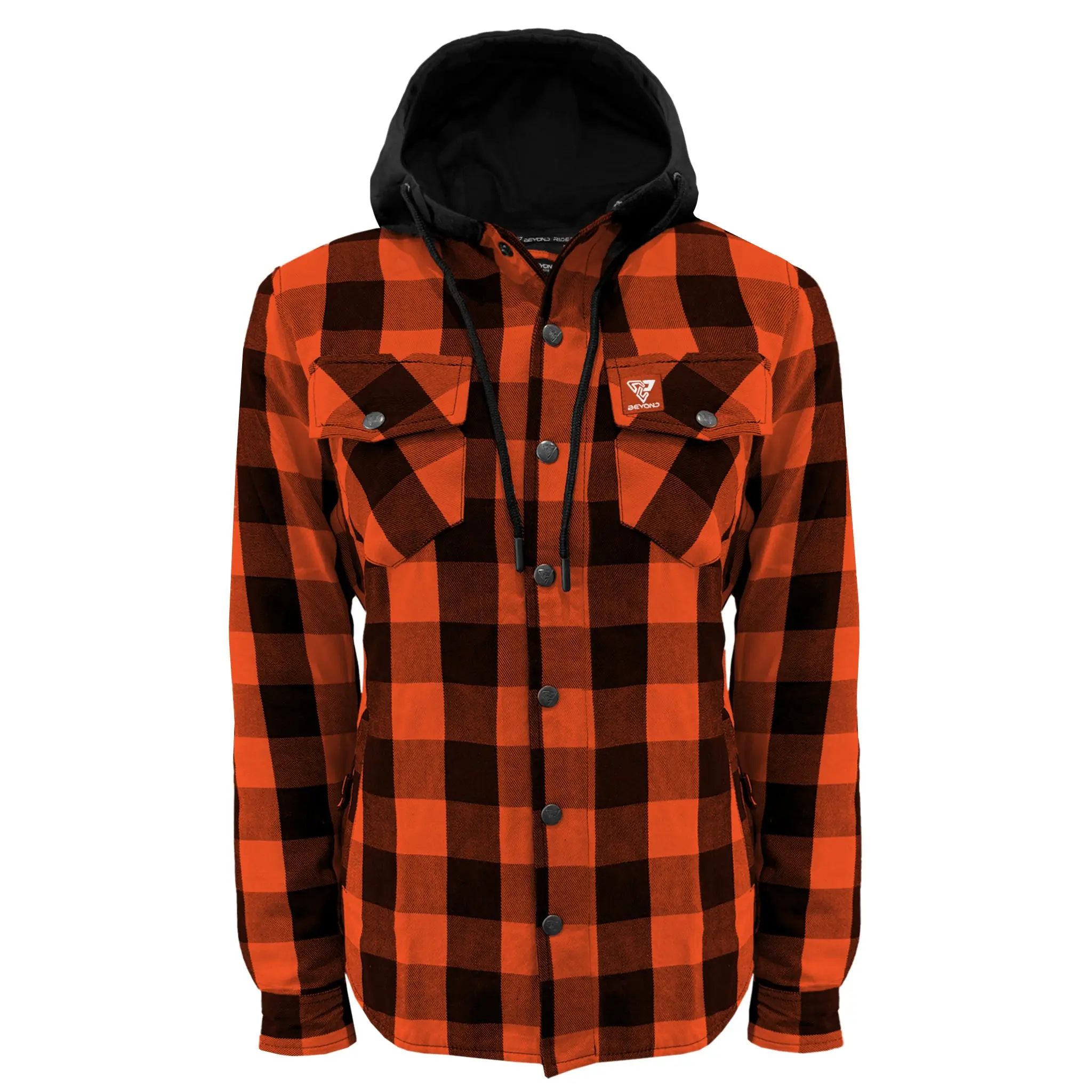 Protective Flannel Hoodie for Women - Orange and Black Checkered