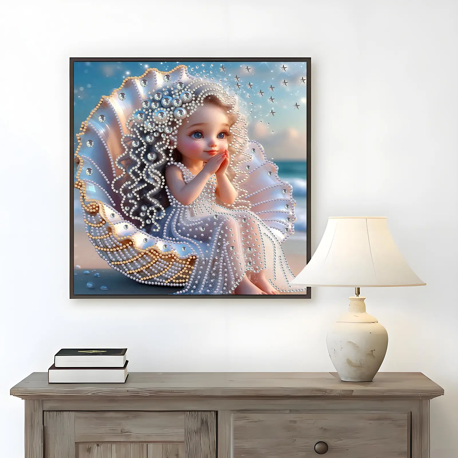 5D Diamond Painting Kits for Adults,Special Shape Diamond Art Kits for Shell Girl,DIY Crystal Art Drill Diamond Dots Paint by Diamonds Gem Painting for Home Decorr 12 X 12Inch