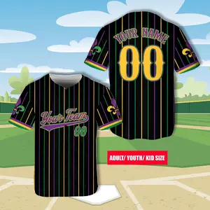 Personalized Stripe Line Mardi Gras Baseball Jersey, Custom Mardi Gras Jersey Carnival Festival Game Day Outfit For American Baseball Lovers