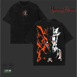 Naruto Nine Tails Kurama Anime Washed T-Shirt Vintage Oversized Graphic Tee Manga Streetwear Unisex Shirt Gift summer outfits guys gifts tiktok shop deals Menswear Top men's wear new garments clothes boys merch