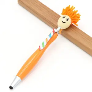 5-Pack Plush Cartoon Hair Pen Heads, Smiley Face Round Ballpoint Pens With Eraser, Touch Screen Erasers, Unique Gift for Cute Lovers, Funny Teacher Pens