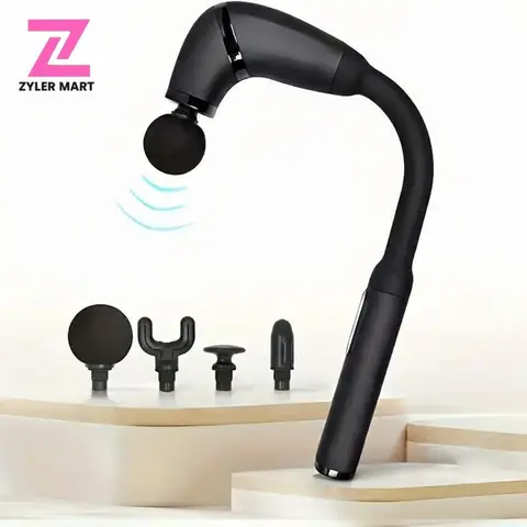 Ergonomic Cordless Percussion Massage Gun - Battery-Powered Deep Tissue Handheld Massager, 5 Speeds, 4 Heads, Portable Back Massagers, Cordless Vibration Massage Device for Home/Gym, Self-Care Tension Relief Tool
