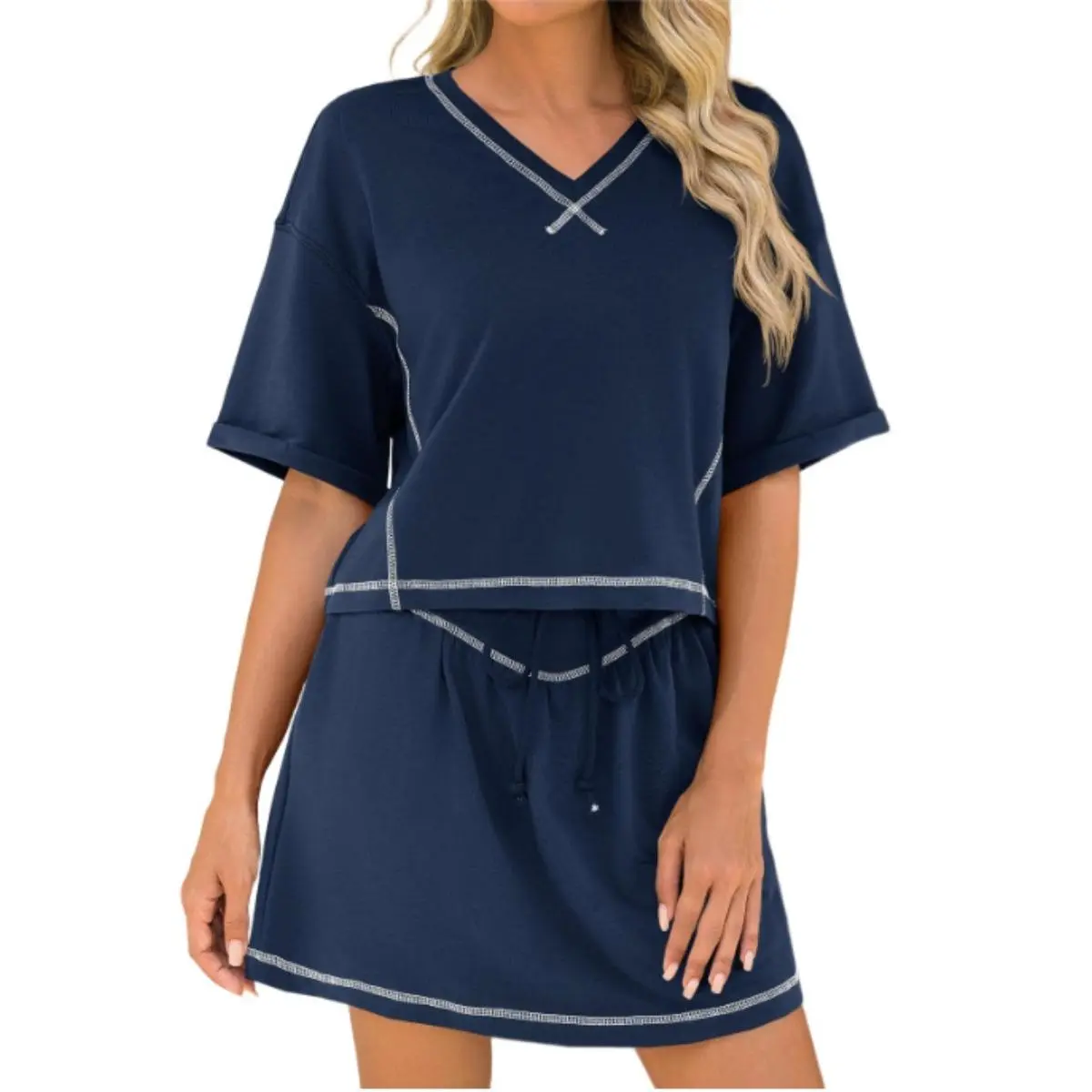 Imily Bela Womens 2 Piece Skirt Set Summer Short Sleeve Tops Tennis Skirts Casual Sweatsuits Vacation Outfits Lounge Sets