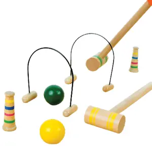 Miniature Wooden Croquet Set - Tabletop Desktop Croquet Set, With Miniature 2 Mallets, 2 Wood Balls , 2 Goal Posts and 2 Gates Wooden Feet