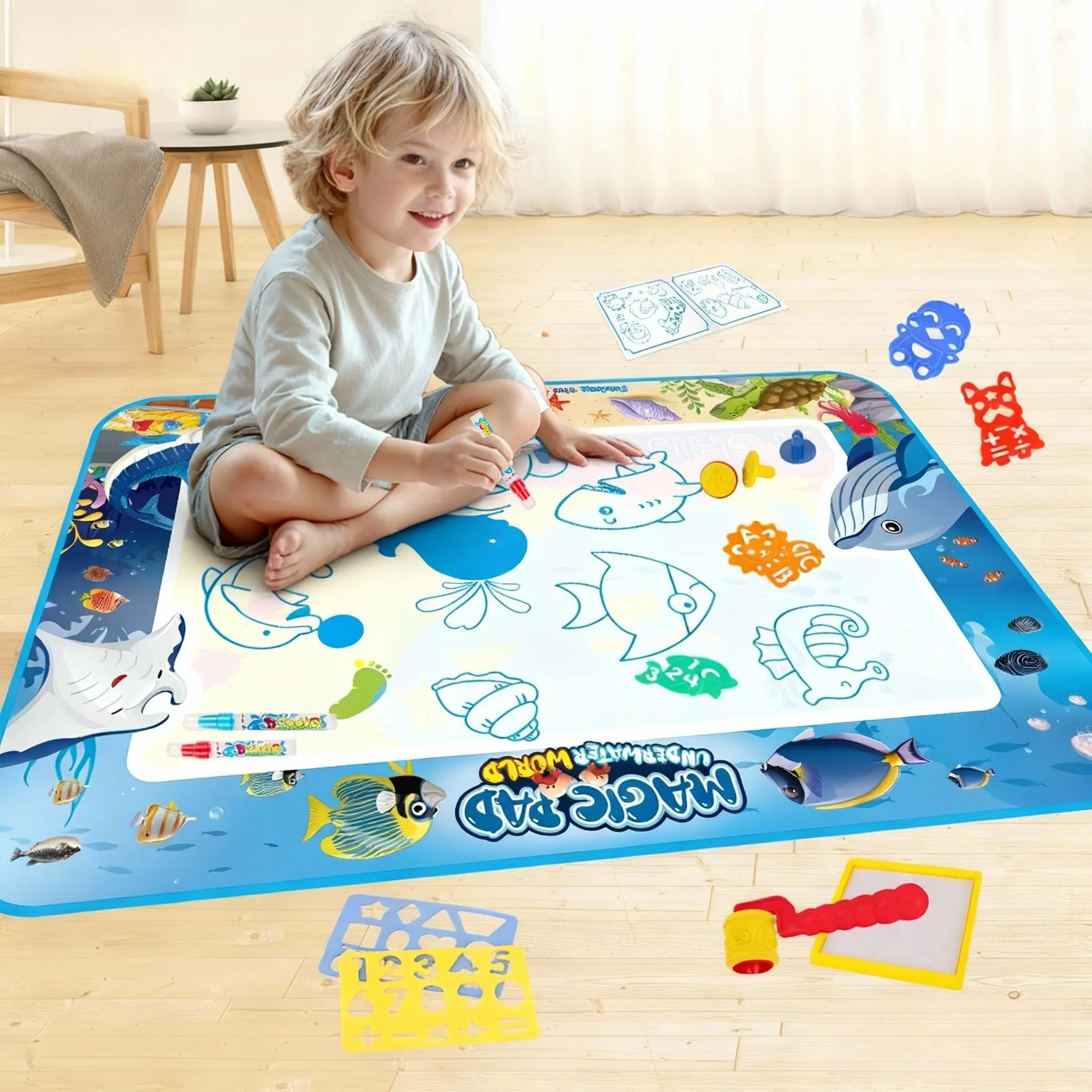 Magic Watercolor Canvas Magic Color Graffiti Blanket, Absorbent Painting Pad with Magic Water Pen, Large Absorbent Cloth, Gift for Boys and Girls, Painting Supplies