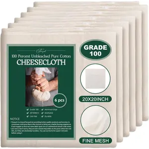 6Pcs 20x20Inch 100Percent Organic Unbleached Pure Cotton Reusable Muslin Cheesecloth for Straining Cooking Bread Butter
