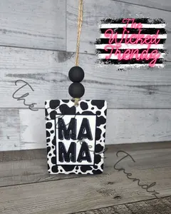Mama Mom Black White Cow Print Car Hanging Scented Car Air Freshener Freshie Cute Car Truck Accessories Decor Car Charm Girl Car