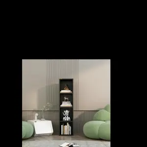 4 Cube Small Bookshelf,  Wooden Corner Shelf, Modern Thin Cubes Storage Organizer Display Shelving for Bedroom, Library, Living Room, Home, Office, Brown Design Aesthetic， floating shelves