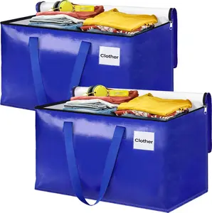 100L Extra Large Heavy Duty Foldable Moving Bags With Carrying Handles, Zippers and Tag Pocket, Outdoor Camping, waterproof Organizer, Heavy Duty Zippers, Moving Supplies for Moving & Storage