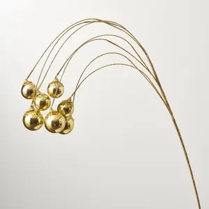 Gold Glitter Tinsel Hanging Ball Ornament Stem Bunch - 36"