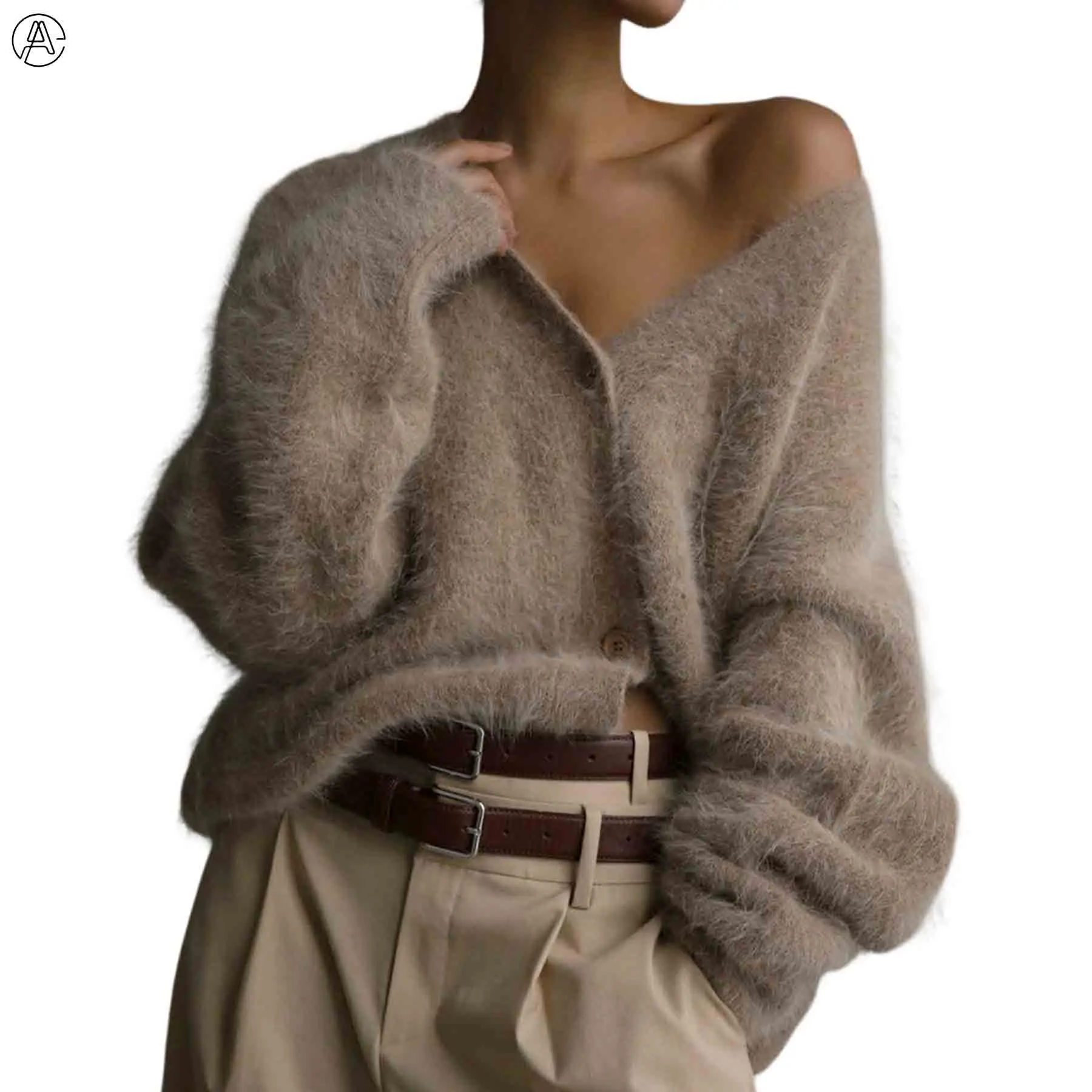 Arssm Womens Fuzzy Cardigan Sweater V Neck Long Sleeve Button Down Slouchy Furry Knit Sweaters 2025