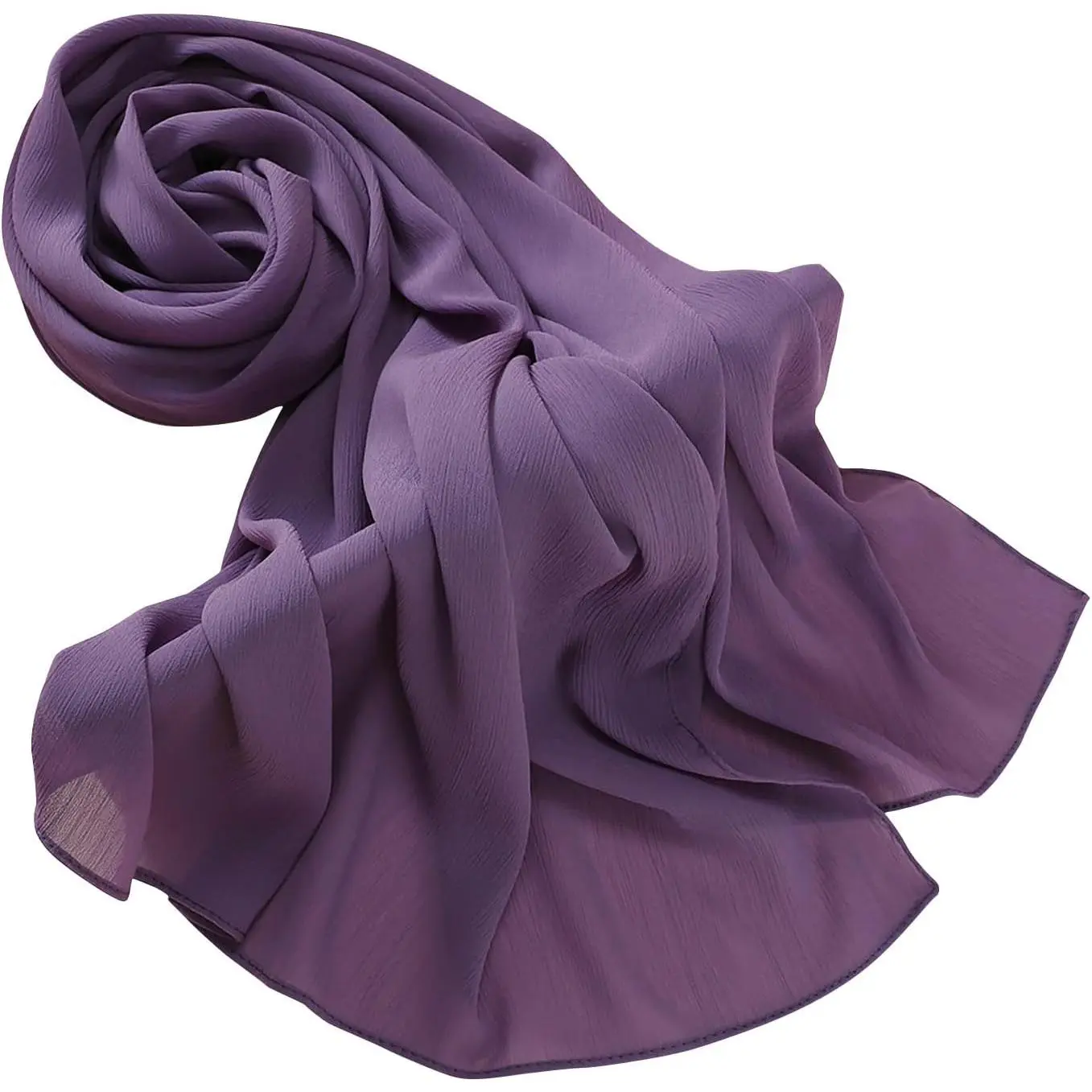 Women's Solid Crinkle Chiffon Hijab - Long, Soft, Lightweight Breathable Scarf for Everyday Wear Muslim Head Wrap