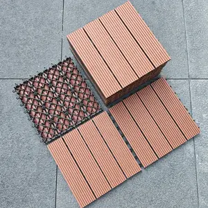 Extra-Thick 22mm Interlocking Wood-Plastic Deck Tiles, 12"x12", Box of 11