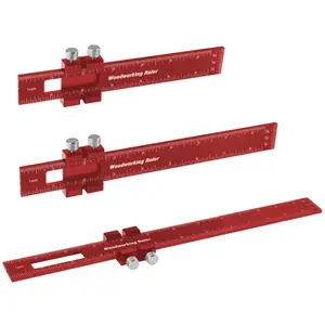 Woodworking Ruler,  6/8/12 Inch Precision Pocket Metal Slide Rule Inch and Metric T-Type Scribing Ruler T Track Ruler Marking Measuring Ruler with Slide Stops