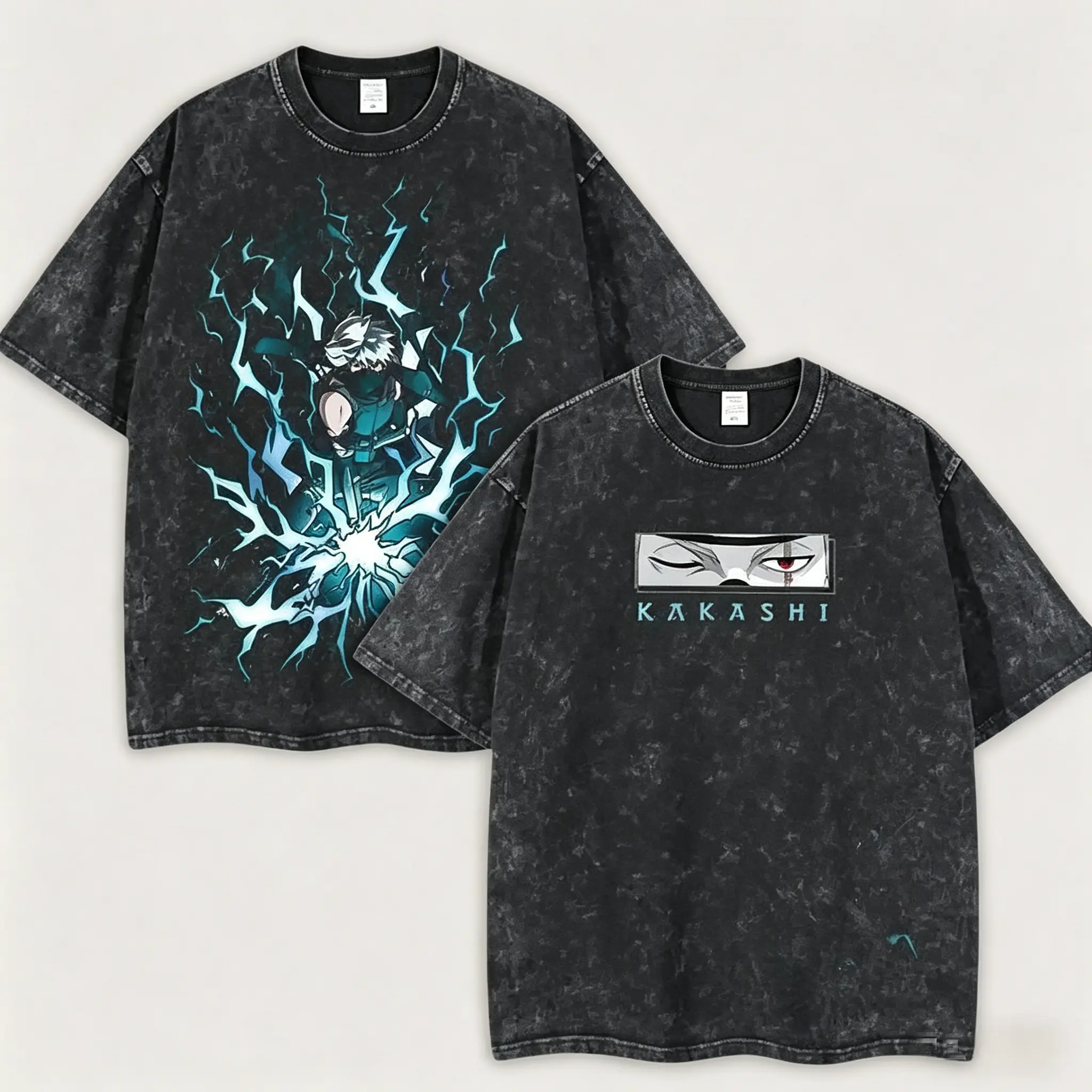 Unisex Retro Limited Edition Copy Ninja Sharingan Kakashi Naruto Anime Double-Sided Print Oversized Washed Short-Sleeve Round Neck Streetwear Cotton Top,Ideal Gift for Anime Fans Crewneck T-shirt,summervibes 2000s clothing Tshirt