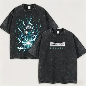 Retro Limited Edition "Copy Ninja" Sharingan Kakashi — Naruto Anime Double-Sided Print Oversized Washed T-Shirt | Unisex Oversized Anime/Manga Acid-Washed Lightweight Cotton Tee — A Perfect Gift for Anime & Manga Fans