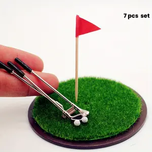 1:12 Scale Dollhouse Mini Golf Club, Lawn Model Scene Props, 7-Piece Set Including Clubs and Grass Golf Balls