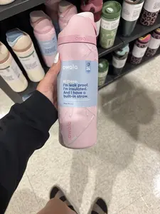 Owala Bow Print Stainless Steel Insulated Water Bottle – Pink Flip Straw Lid, Leak-Proof Double Wall Vacuum Travel Tumbler, Cute Ribbon Design, Reusable Sports Bottle