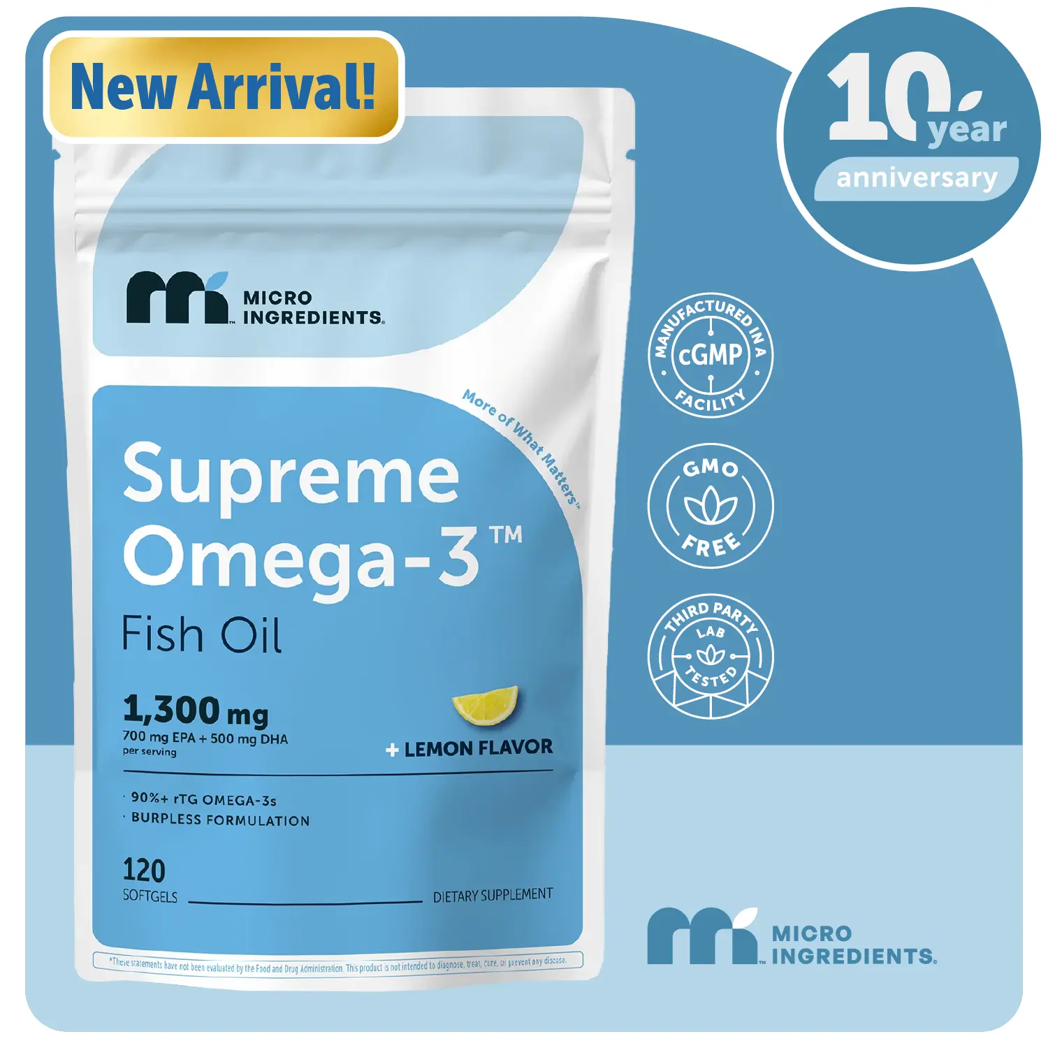 [Live Exclusive] Micro Ingredients Supreme Omega-3 Fish Oil w/Ultra High EPA & DHA, Burpless 120 Softgels | rTG Omega-3 with Vitamin D3 | Wild-Caught Cold Deep-Sea Water | Lemon Flavor, Easy to Swallow