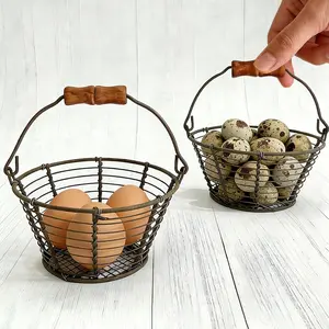 Mini Wire Egg Basket for Gathering Fresh Eggs with Lay-Flat Handle, Small Easter Hunts and Chicken Egg Collecting Basket 2 Pack, Farmhouse Rustic Kitchen Countertop Storage