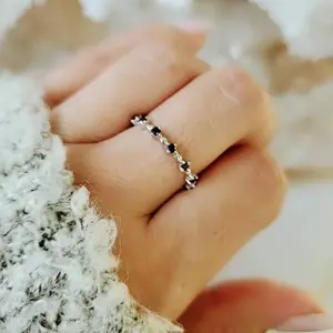 Emma Vera Black Onyx Eternity Ring for Women - Sterling Silver, 13 Round Black Onyx Stones, Rhodium Plated for Durable Wear