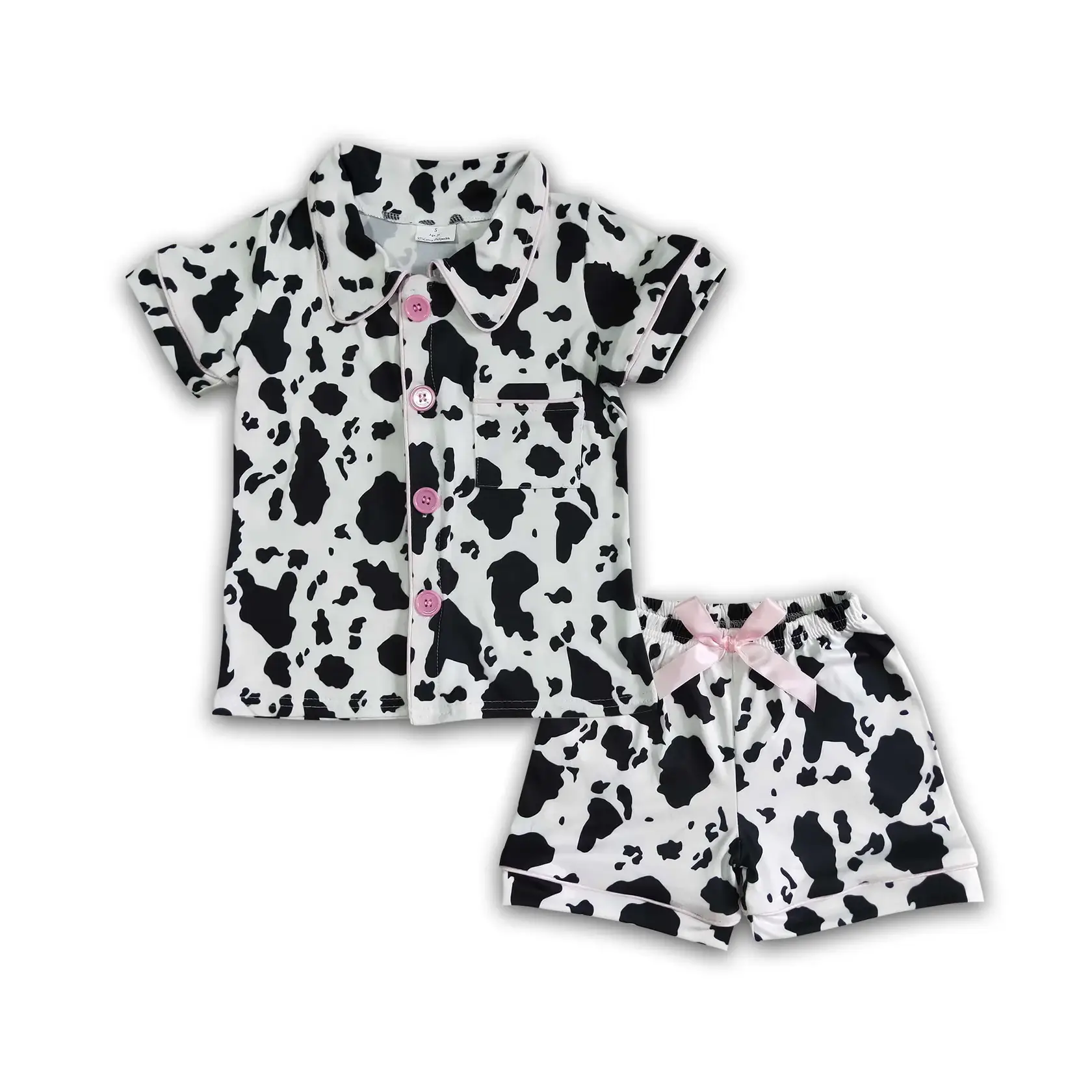 Girls Cow Print Shorts & Button down Shirt Pajamas Set