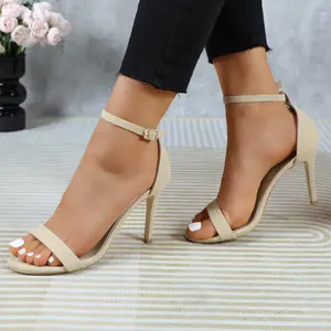Women's High Heels Sandals Open Toe 4-inch Stiletto Heel Footwear with Adjuastable Ankle Strap Fashion Elegant Summer Casual Dressy Heeled Shoes for Wedding Prom Party Evening Work
